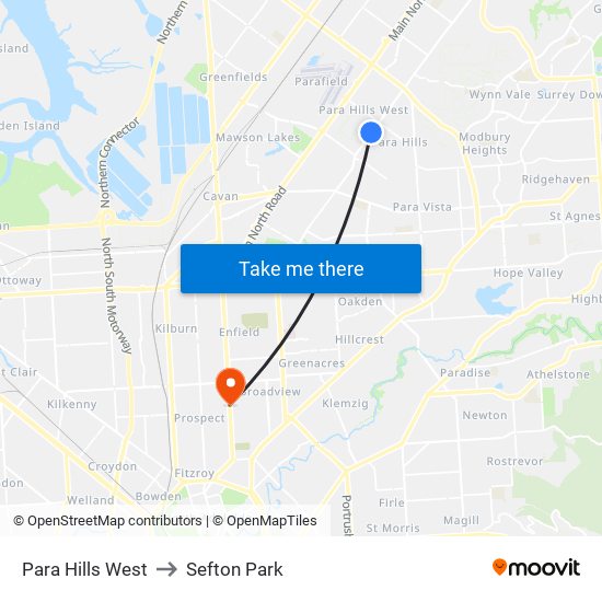 Para Hills West to Sefton Park map