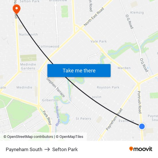 Payneham South to Sefton Park map