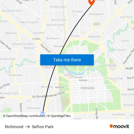 Richmond to Sefton Park map