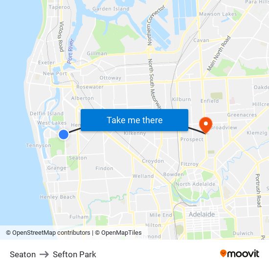 Seaton to Sefton Park map