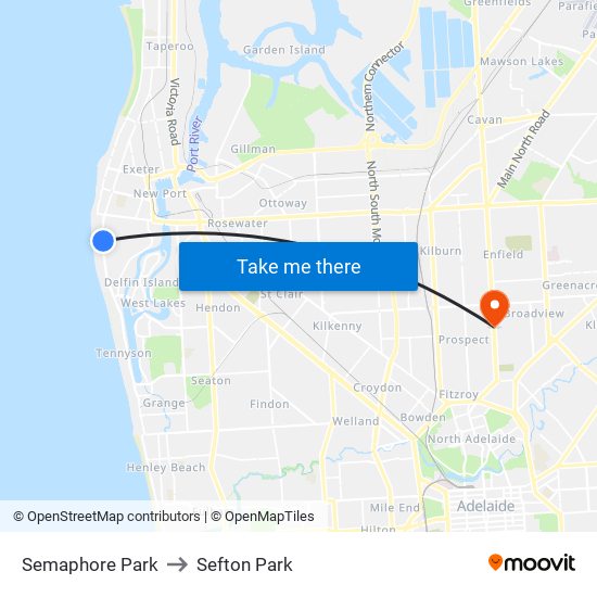 Semaphore Park to Sefton Park map