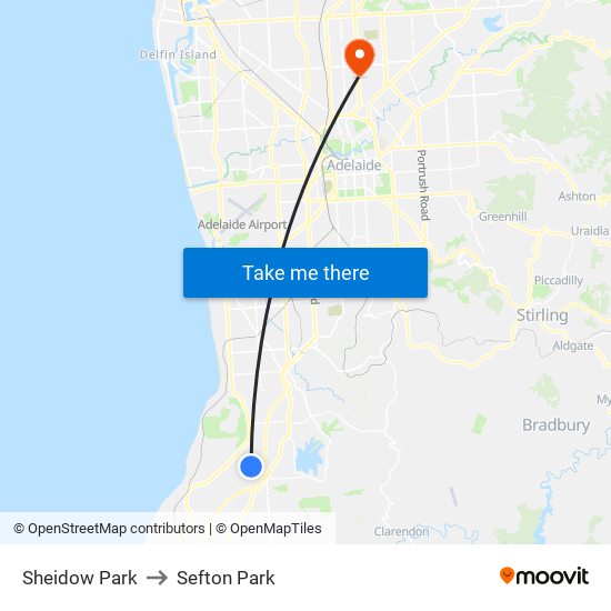 Sheidow Park to Sefton Park map