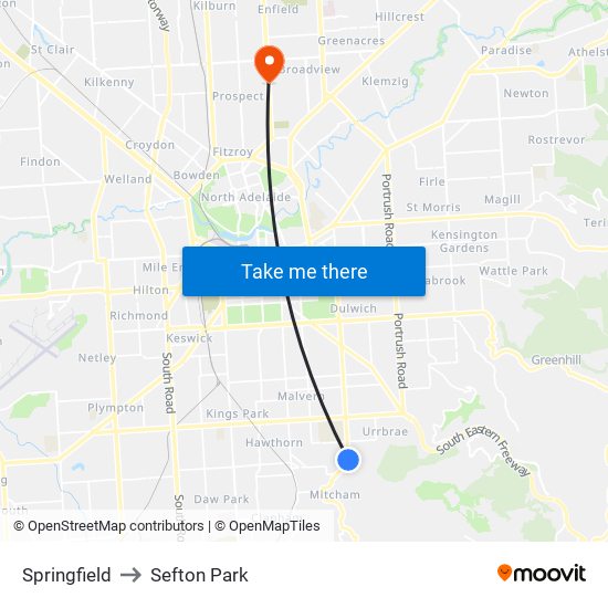 Springfield to Sefton Park map