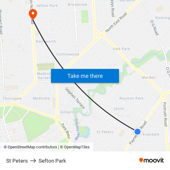 St Peters to Sefton Park map