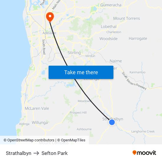 Strathalbyn to Sefton Park map