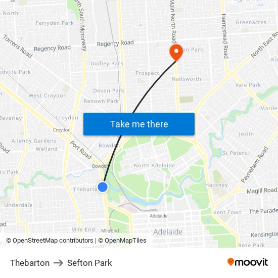 Thebarton to Sefton Park map