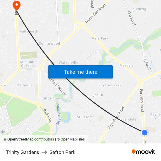 Trinity Gardens to Sefton Park map