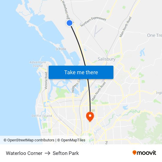 Waterloo Corner to Sefton Park map