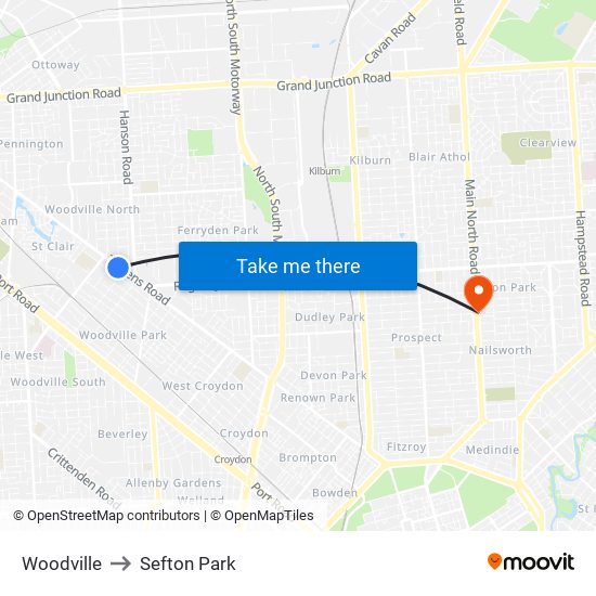 Woodville to Sefton Park map