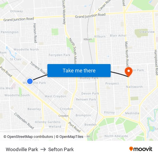 Woodville Park to Sefton Park map