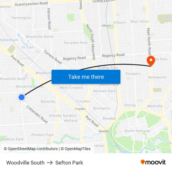 Woodville South to Sefton Park map