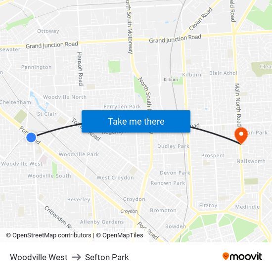 Woodville West to Sefton Park map