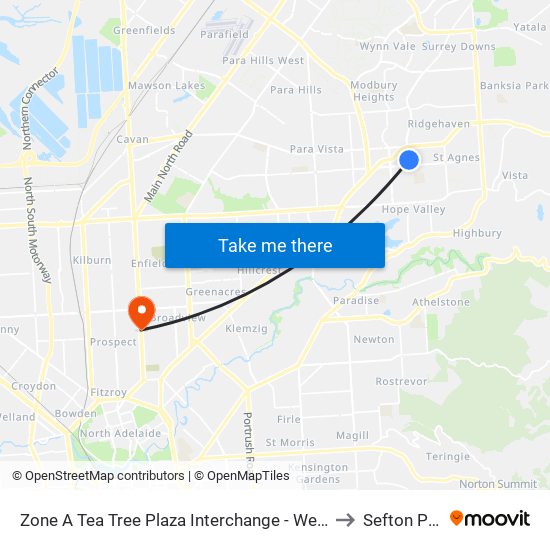 Zone A Tea Tree Plaza Interchange - West side to Sefton Park map
