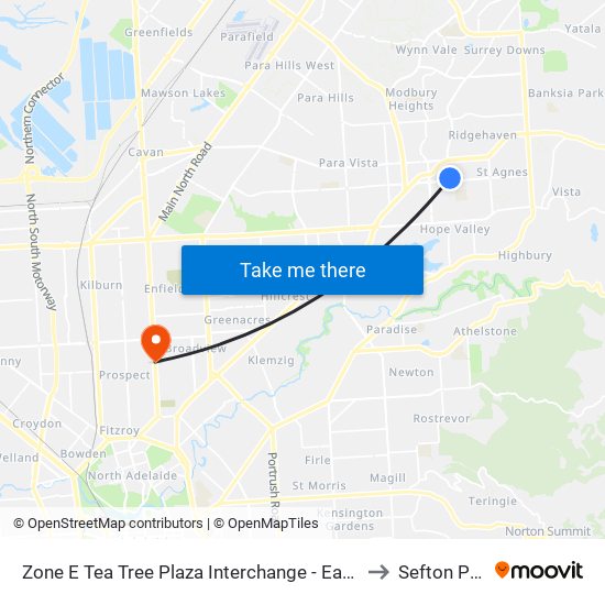 Zone E Tea Tree Plaza Interchange - East side to Sefton Park map