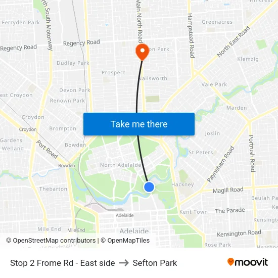 Stop 2 Frome Rd - East side to Sefton Park map