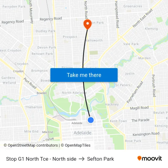 Stop G1 North Tce - North side to Sefton Park map