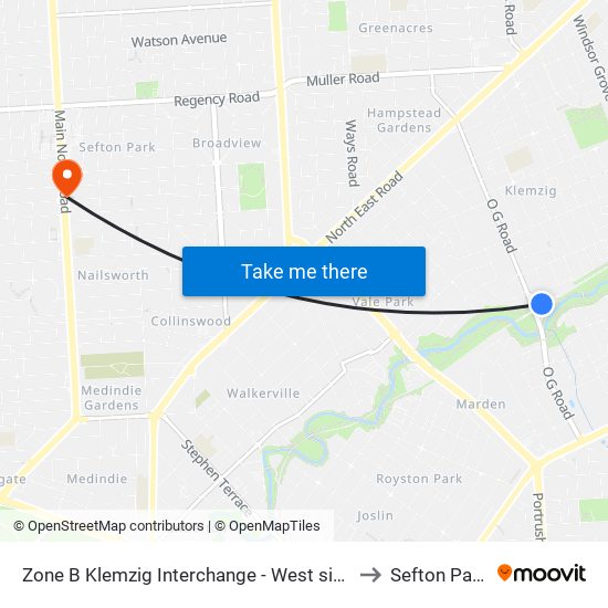 Zone B Klemzig Interchange - West side to Sefton Park map