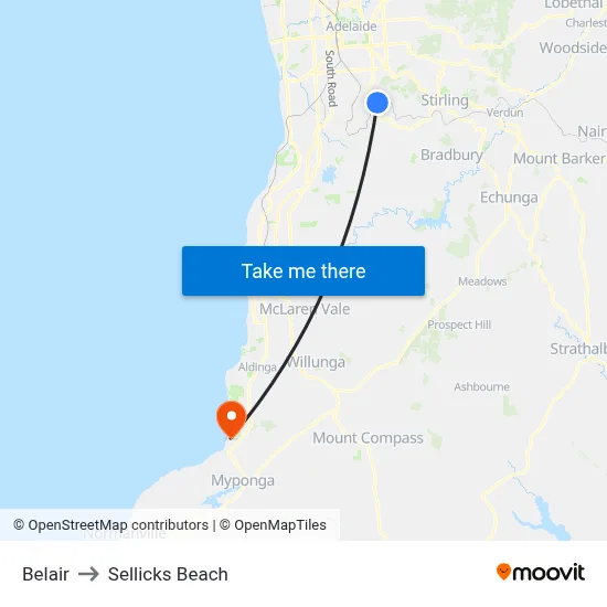 Belair to Sellicks Beach map