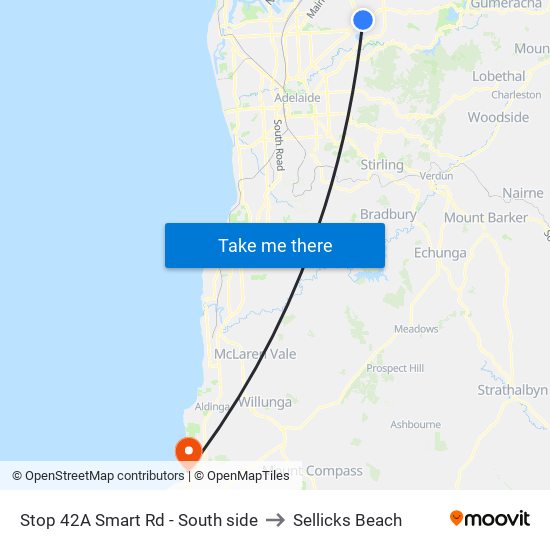 Stop 42A Smart Rd - South side to Sellicks Beach map