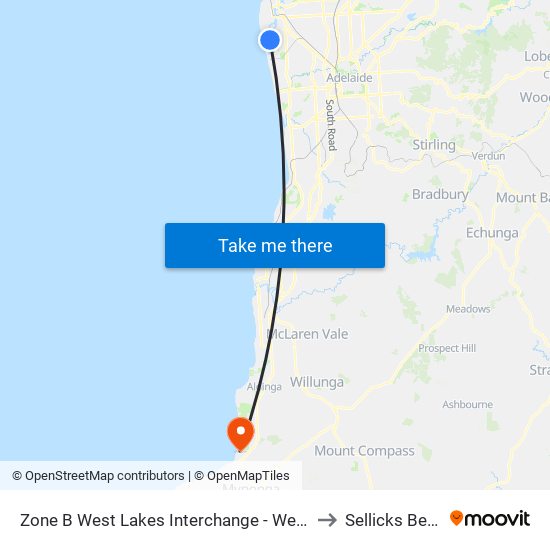 Zone B West Lakes Interchange - West side to Sellicks Beach map