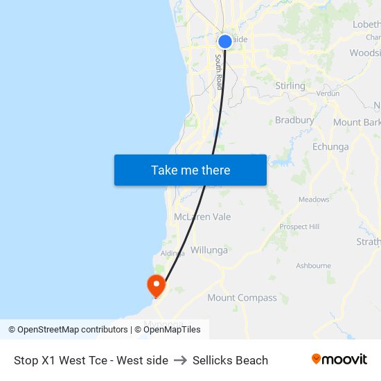 Stop X1 West Tce - West side to Sellicks Beach map