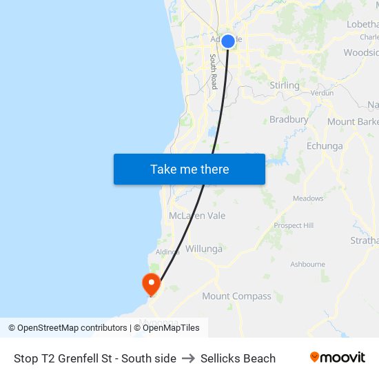 Stop T2 Grenfell St - South side to Sellicks Beach map