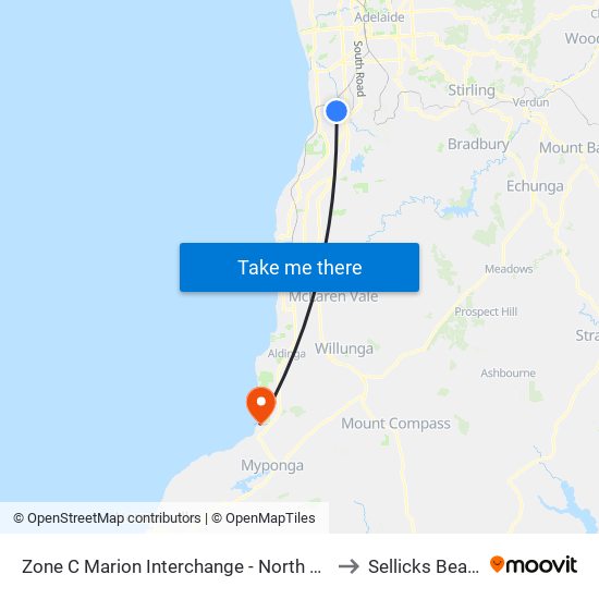 Zone C Marion Interchange - North side to Sellicks Beach map