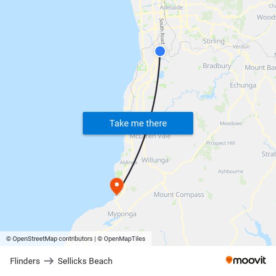 Flinders to Sellicks Beach map