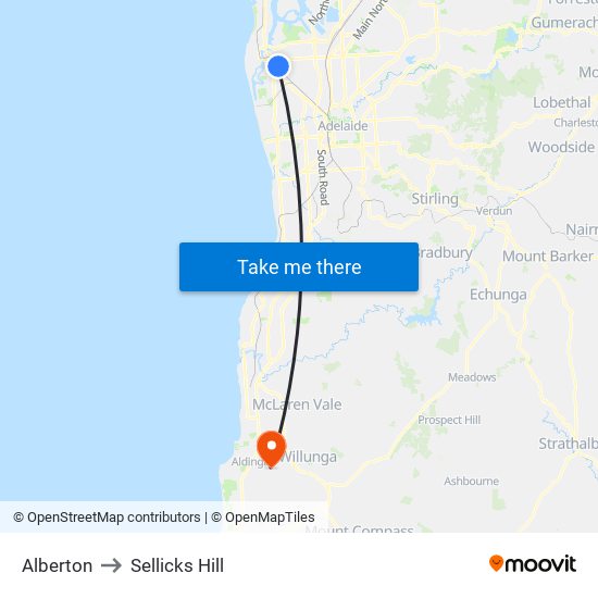 Alberton to Sellicks Hill map