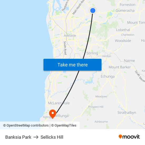 Banksia Park to Sellicks Hill map