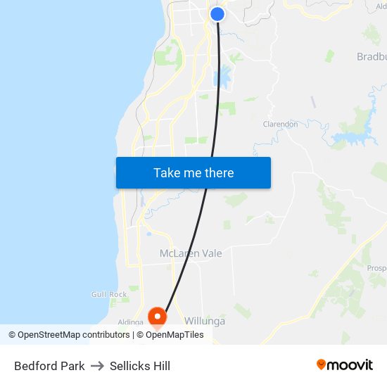 Bedford Park to Sellicks Hill map