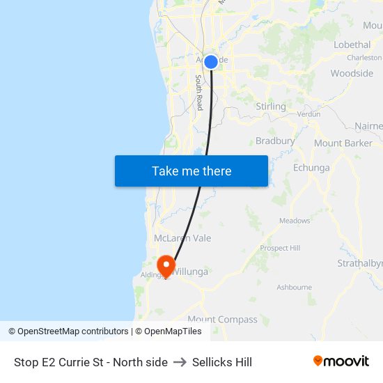 Stop E2 Currie St - North side to Sellicks Hill map