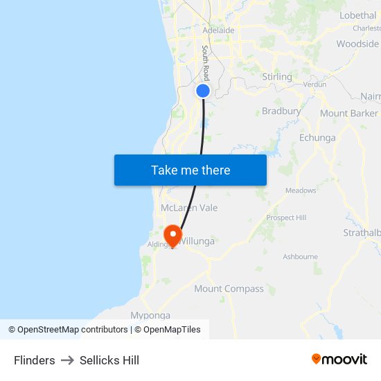 Flinders to Sellicks Hill map