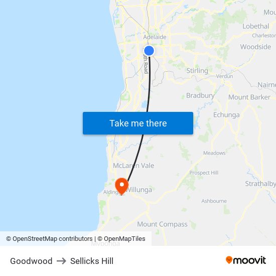 Goodwood to Sellicks Hill map