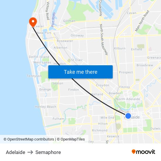 Adelaide to Semaphore map
