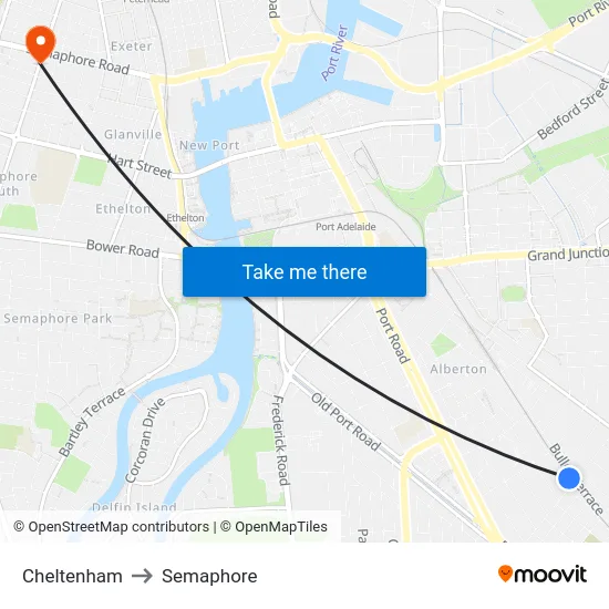 Cheltenham to Semaphore map