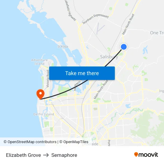 Elizabeth Grove to Semaphore map