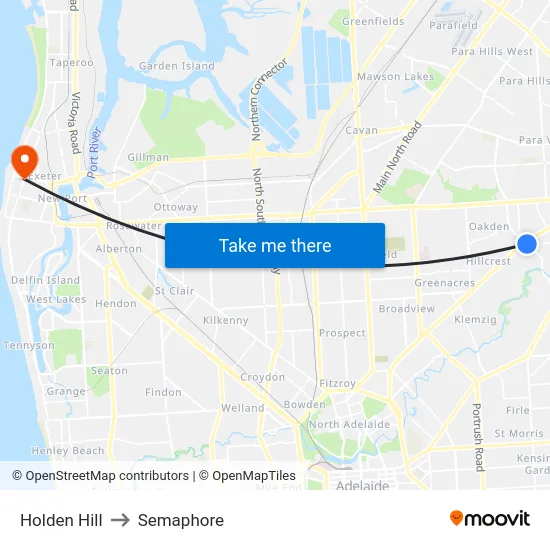 Holden Hill to Semaphore map