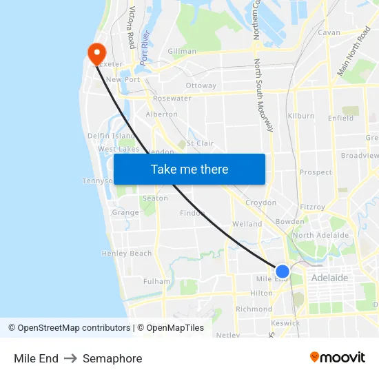 Mile End to Semaphore map