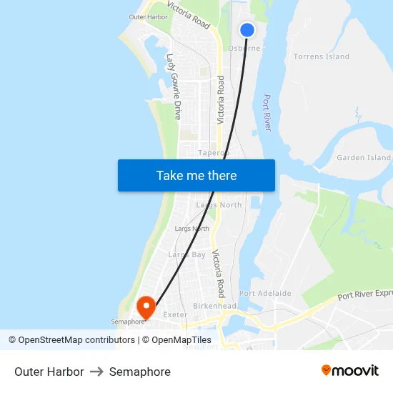 Outer Harbor to Semaphore map