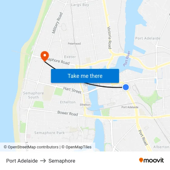 Port Adelaide to Semaphore map