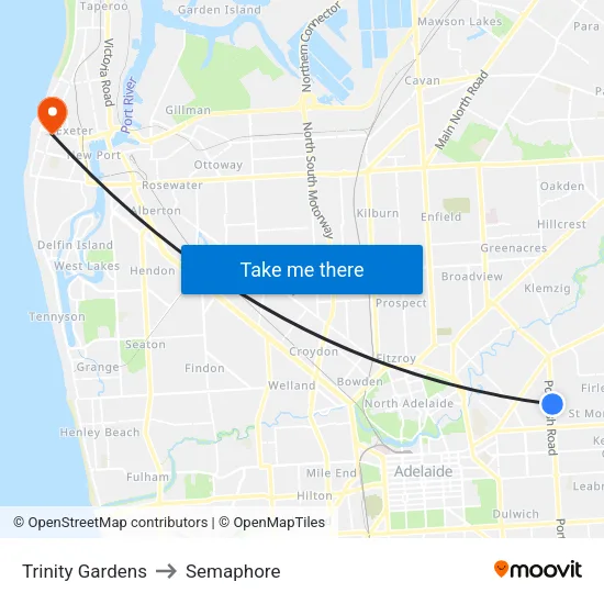 Trinity Gardens to Semaphore map
