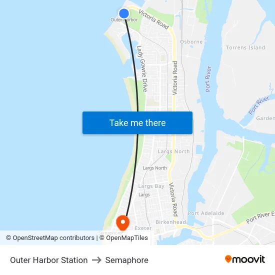 Outer Harbor Station to Semaphore map