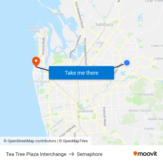 Tea Tree Plaza Interchange to Semaphore map