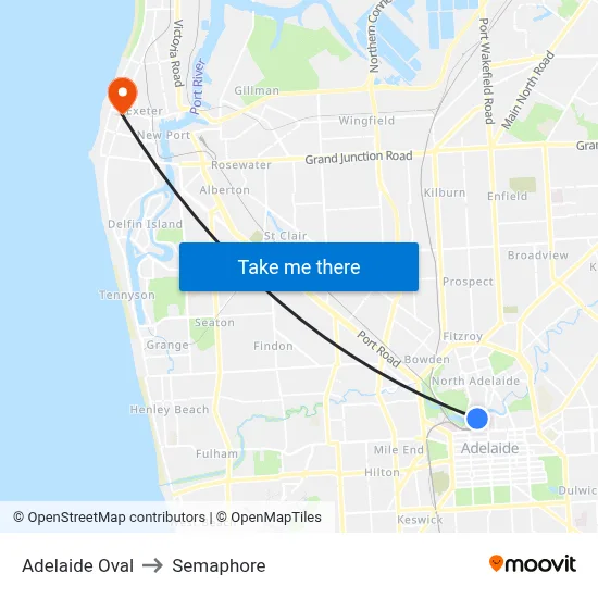 Adelaide Oval to Semaphore map