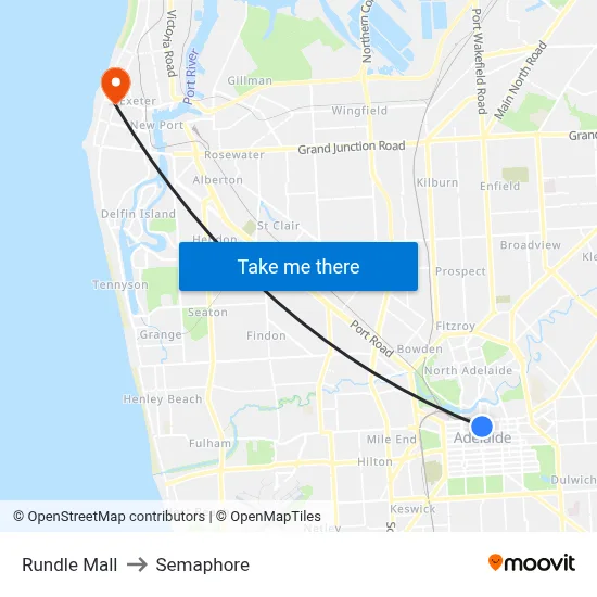 Rundle Mall to Semaphore map