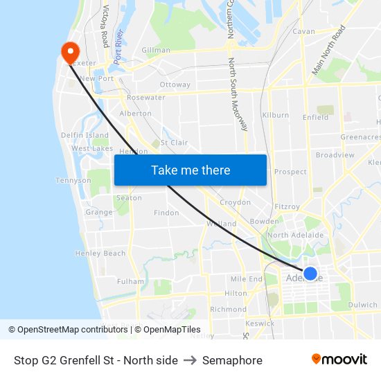 Stop G2 Grenfell St - North side to Semaphore map