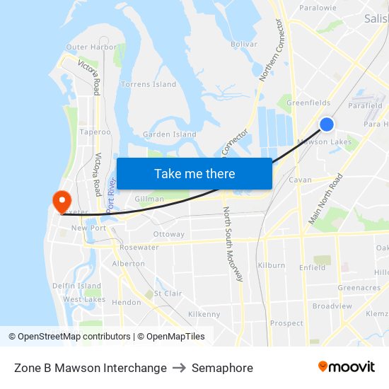 Zone B Mawson Interchange to Semaphore map