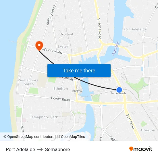 Port Adelaide to Semaphore map