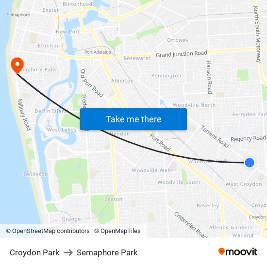 Croydon Park to Semaphore Park map